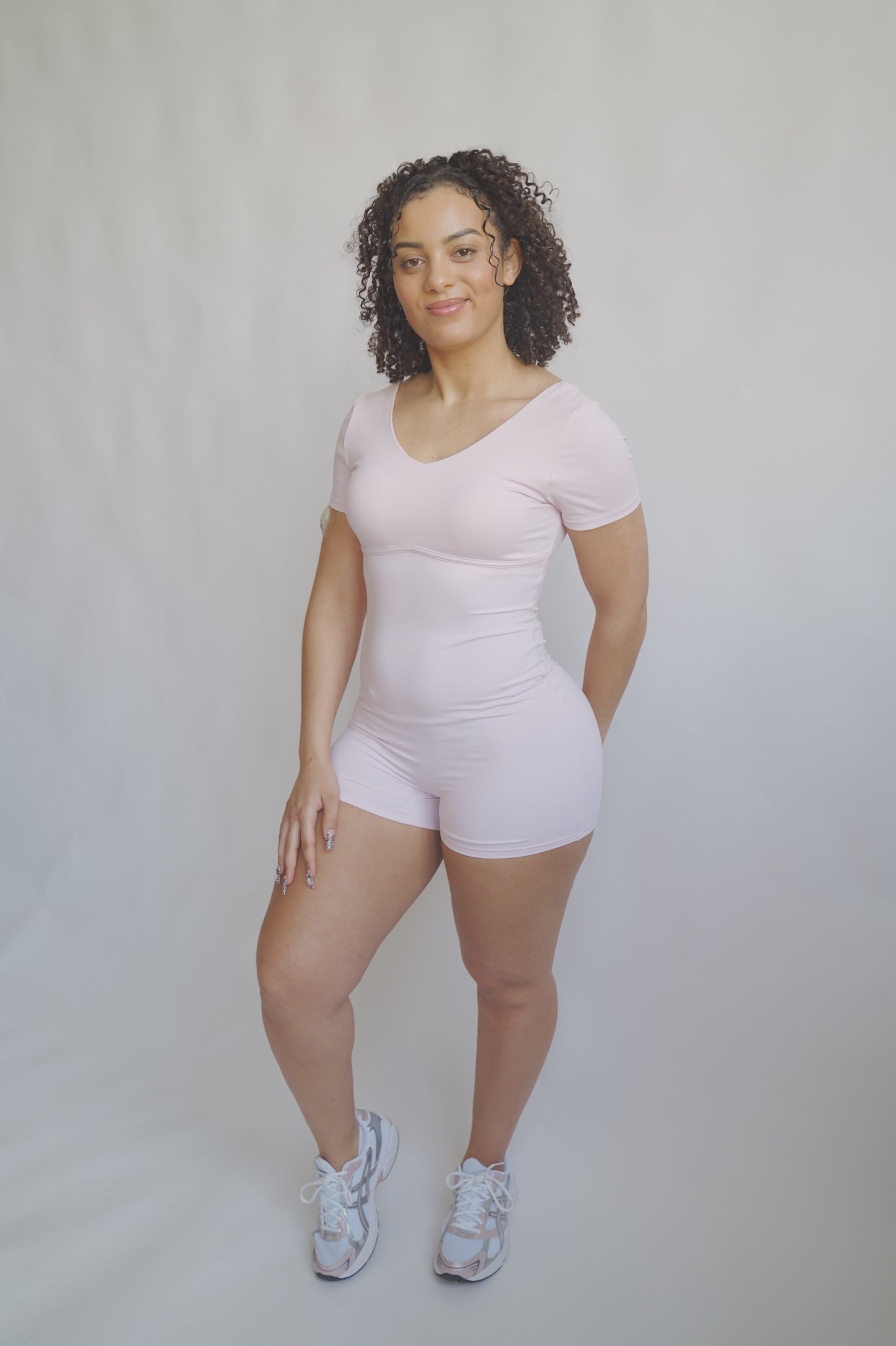 Pink Blossom Playsuit – Adjustable Band, Removable Pads, V-Neckline & Breast Line