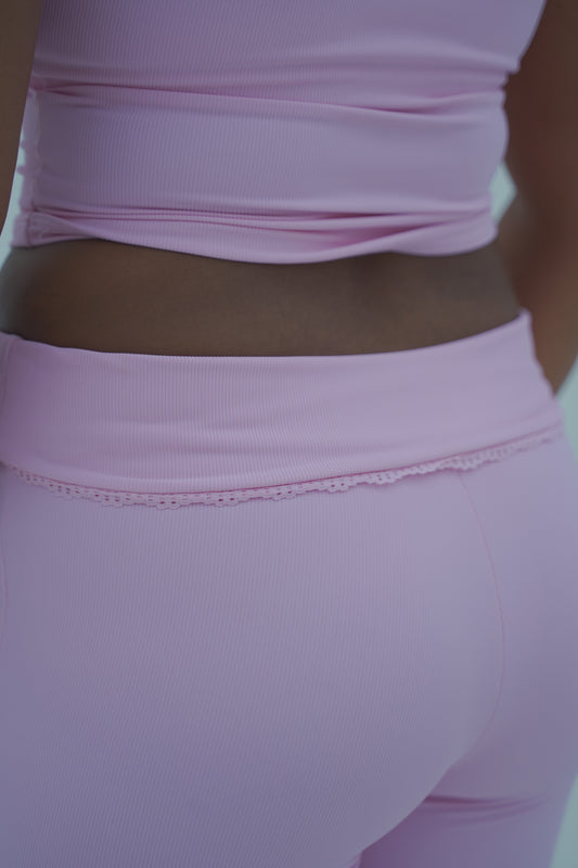 GNTL Pink Lace Leggings – Adjustable Band, Lace Detail, Flared