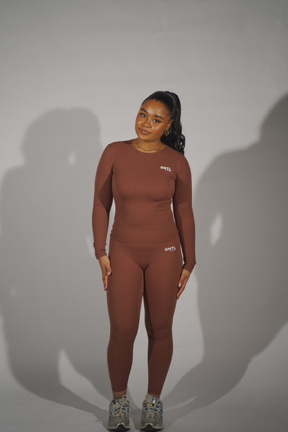 Brown seamless long sleeve Set