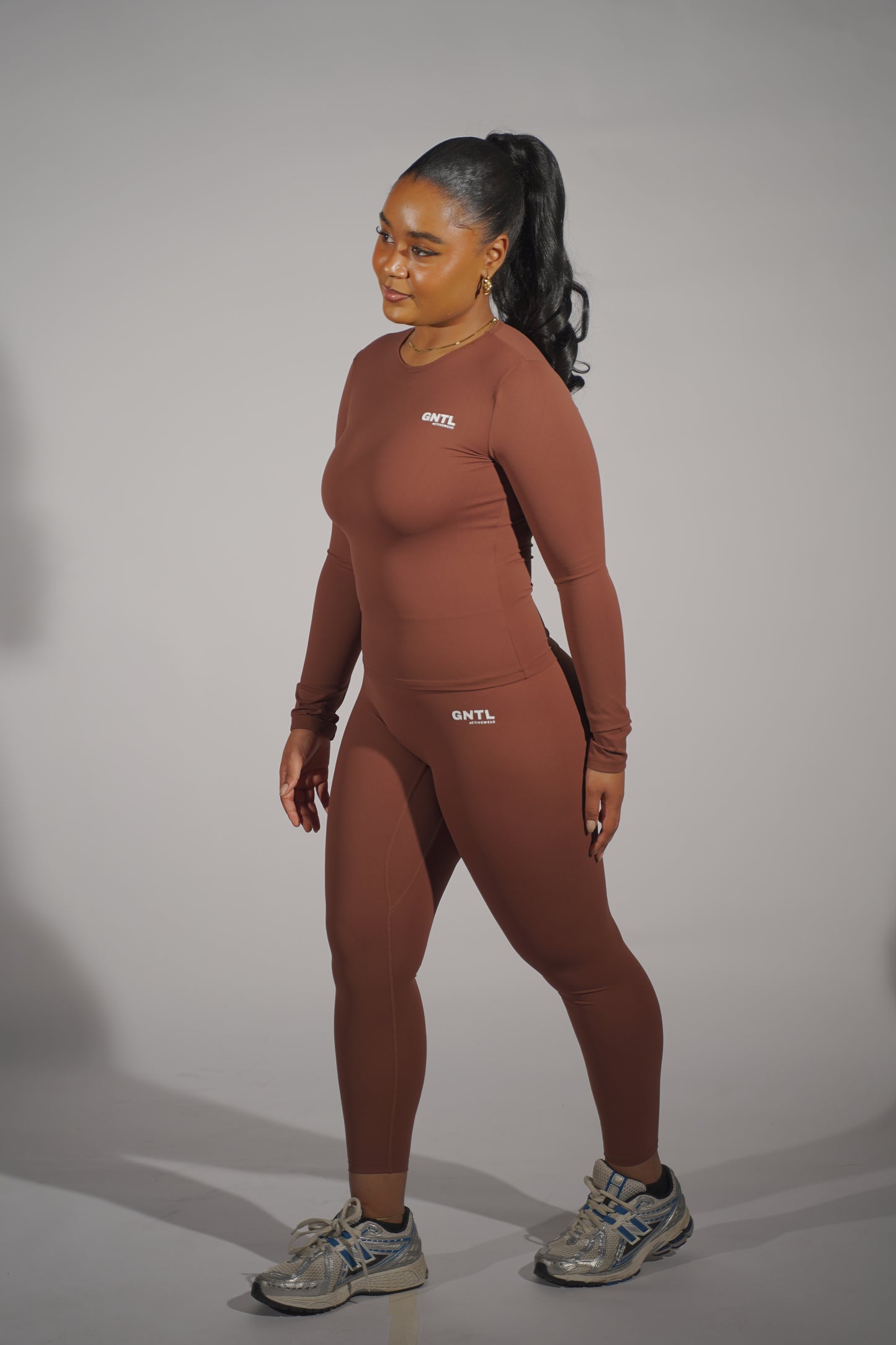 Brown seamless long sleeve Set