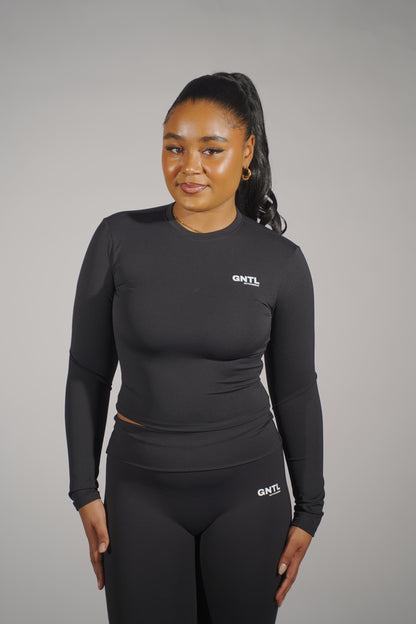 Black seamless long sleeve flared set