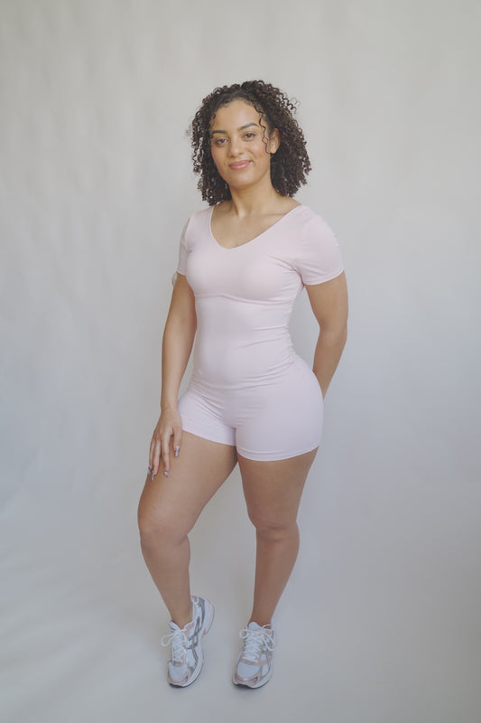 Pink Blossom Playsuit – Adjustable Band, Removable Pads, V-Neckline & Breast Line